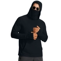 Detail view of black sun protection jacket featuring a face mask and thumbhole cuffs - Black