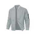 Détail de la veste matelassée grise avec col montant et poche utilitaire sur la manche - Gris clair