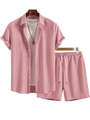 Dettaglio della camicia rosa polvere a maniche corte e pantaloncini con coulisse - S / Rosa