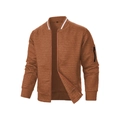 Détail de la veste bomber matelassée marron pour homme avec col rayé et poche zippée - Marron