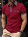 Close-up of red men's polo shirt featuring stylish houndstooth pattern on the collar and cuffs - S / Tops / Burgundy