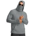 Detail of dark grey sun protection hoodie with integrated face mask and thumb holes for men - Light Gray