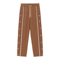 Detail of brown joggers featuring white drawstring and silver side snap button stripes - S / Coffee