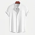 Dettaglio camicia bianca in velluto con collo alla coreana e texture a righe verticali - S / Bianco