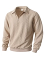 Dettaglio della trama a treccia del maglione da uomo con colletto a mezza cerniera - Taglia S / Top / Kaki