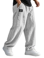 Detail of grey jacquard knit pattern on men's relaxed trousers with black brand label - S / White