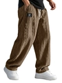 Detail view of brown corduroy joggers with jacquard patterns and decorative logo patch - S / Coffee