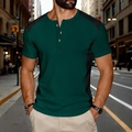 Detail eines Henley-Shirts aus Waffelstrick mit Strukturstoff und Kontrastnähten - S / Dunkelgrün