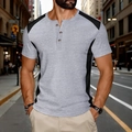 Herren Waffelstrick Henley Shirt mit Kurzarm und schwarzen Kontrast-Schultereinsätzen - S / Grau