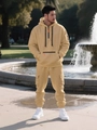 Men hoodie tracksuit set in khaki featuring half-zip design and cargo pocket pants - Khaki
