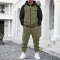 Men's heavyweight fleece cargo tracksuit featuring hooded jacket and joggers in olive green - S / Army Green