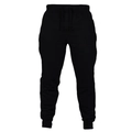 Men's solid black casual joggers featuring a drawstring waist and ribbed cuffs for sports - S / Black