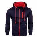 Detalle de sudadera azul marino entallada con cremalleras rojas y costuras en contraste - M / Azul Oscuro (Con Rojo)