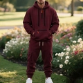Burgundy men's winter tracksuit with hooded half-zip sweatshirt and cargo jogger pants - Burgundy