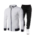 Chándal de hombre con chaqueta acolchada blanca con cremallera y pantalón negro - S / Top Y Pantalón / Blanco