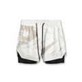 Pantalones cortos de running de doble capa para hombre con camuflaje blanco y forro negro - M / Bottoms / Camo Beige Claro