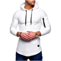 Slim fit white long sleeve hoodie with textured stripes and black arm zipper pocket - M / White