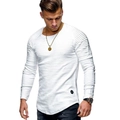 Maglietta da uomo bianca a maniche lunghe slim fit con dettagli plissettati sulle spalle - S / Bianco