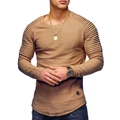 T-shirt uomo a manica lunga color kaki con dettagli a pieghe e orlo curvo rifinito - S / Cachi