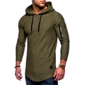T-shirt à manches longues à capuche vert olive pour hommes avec fermeture éclair au bras - M / Vert Militaire