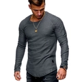 T-shirt uomo grigio scuro a maniche lunghe con maniche a pieghe e orlo curvo moderno - S / Grigio