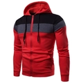 Herren Hoodie mit dreifarbigem Patchwork in Rot, Grau und Schwarz mit Kordelzug und Reißverschluss - S / Oberteile / Rot