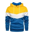 Relaxed heren hoodie met een opvallend geel, wit en blauw kleurblok ontwerp en trekkoord - M / Geel
