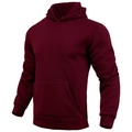 Détail d'un sweat à capuche bordeaux avec poche kangourou et poignets en côtes élastiques - M / Bordeaux