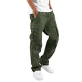Men's olive green cargo pants with drawstring waist and multiple side flap pockets - M / Army Green
