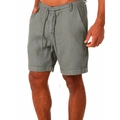 Men's drawstring casual shorts in sage green with linen texture on white background - Gray