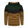 Heren hoodie met kleurblokken in groen, zwart en kaki voorzien van een kangoeroezak - M / Legergroen