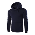 Men's navy blue fleece hoodie with kangaroo pocket and adjustable drawstring hood - M / Navy Blue