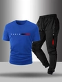 Men's summer casual sportswear set in royal blue and black with PARIS logo print - S / Sapphire Blue / T-Shirts
