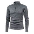 Men's slim fit quarter-zip pullover sweater in grey marl textured knit fabric - S / Dark Gray
