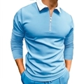 Dettaglio polo uomo azzurra con colletto bianco a contrasto e chiusura a mezza zip - S / Blu lago
