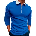 Dettaglio della polo da uomo blu con colletto a contrasto bianco e zip in argento - S / Blu Zaffiro