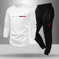 Men's sporty long sleeve set in white and black with PARIS print and joggers - S / White / Long Sleeve