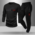 Men's black casual sports set with Paris lettering and red gradient stripes detail - S / Black / Long Sleeve