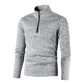 Men's slim fit quarter-zip sweatshirt in light gray heather fleece with high collar - S / Light Gray