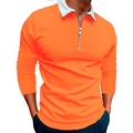 Dettaglio della polo da uomo con corpo arancione brillante, colletto bianco e zip argentata - S / Arancione