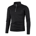 Men's slim fit black sweatshirt with high collar and quarter zip in high quality knit - S / Black