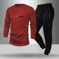 Men's athletic two-piece tracksuit in red and black with PARIS print and drawstring pants - S / Burgundy / Long Sleeve