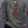 Dark gray oversized T-shirt featuring a red gradient stripe and white PARIS logo print - Dark Gray