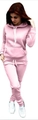 Detail view of pink fleece hoodie and jogger set with drawstring hood and kangaroo pockets - Pink