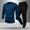 Men's dark blue long sleeve tracksuit with Paris print and black drawstring joggers - S / Blue / Long Sleeve