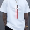 White casual short sleeve T-shirt with red and black lines and PARIS graphic print - White