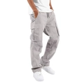 Pantalon cargo pour homme gris clair avec multiples poches et taille à cordon serrage - M / Blanc Cassé
