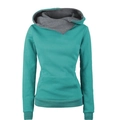 Women's lapel pullover hoodie in green and grey with kangaroo pocket and ribbed cuffs - Green