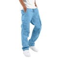 Pantalon cargo homme bleu clair avec taille à cordon et poches latérales à rabat - M / Bleu ciel