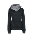 Detail of grey funnel neck collar and kangaroo pocket on black long sleeve hoodie - Black
